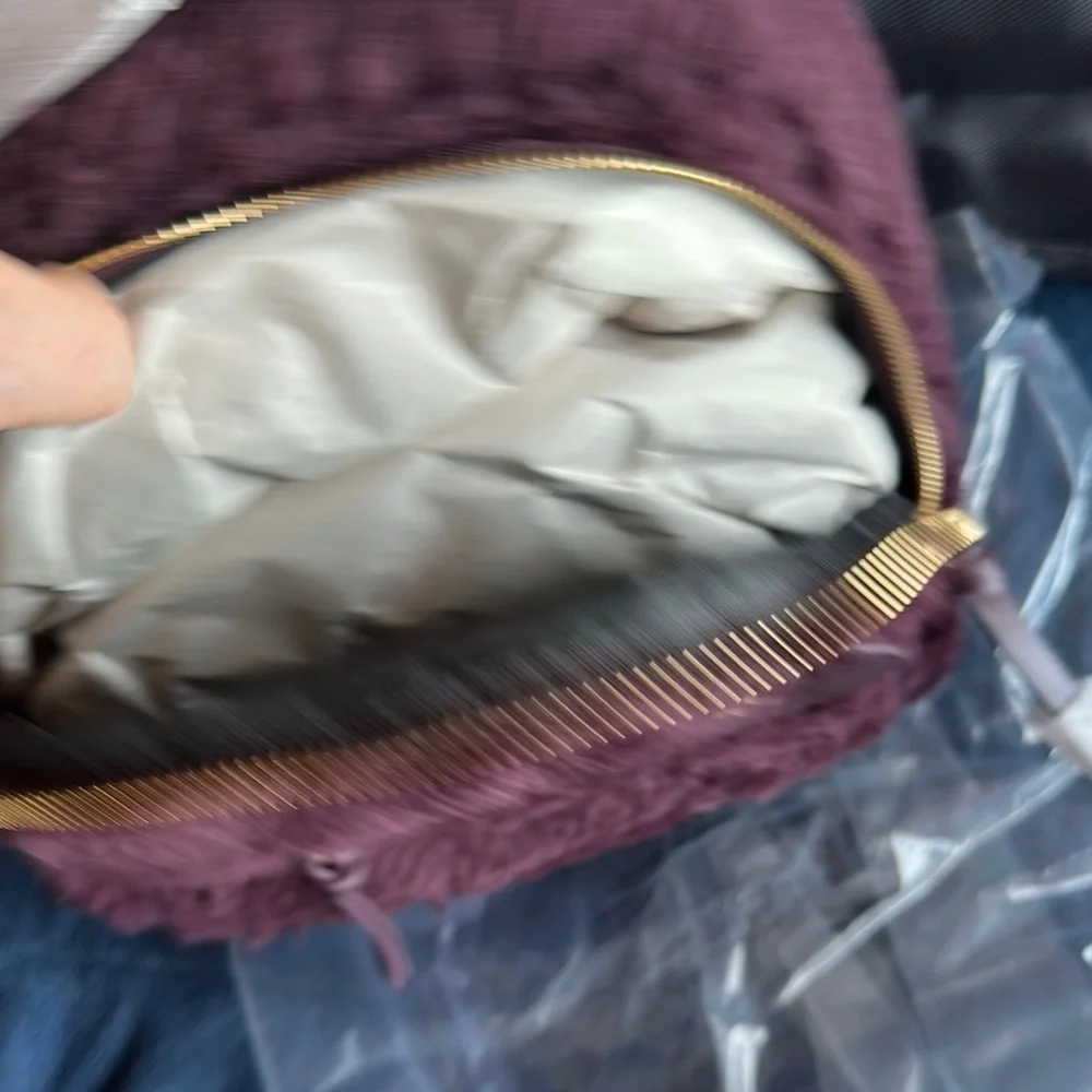 🎒✨ NWT Express Plush Purple Mini Backpack Gold Zipper Soft Faux Fur